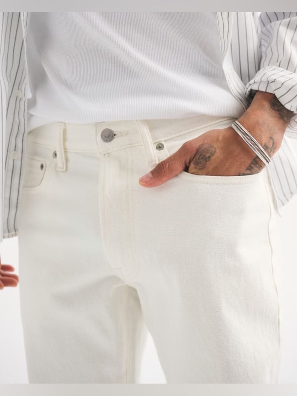Abercrombie & Fitch Men’s White A&F Vintage Stretch 90’s Straight Jeans - Picture 3 of 13